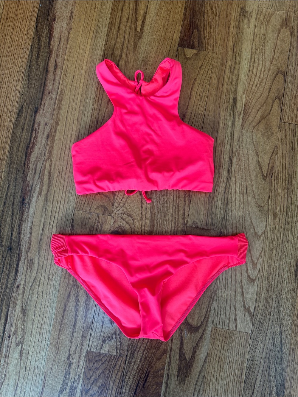 Billabong woman’s  Neon Pink High Neck Two-Piece Swim Set M top L bottoms